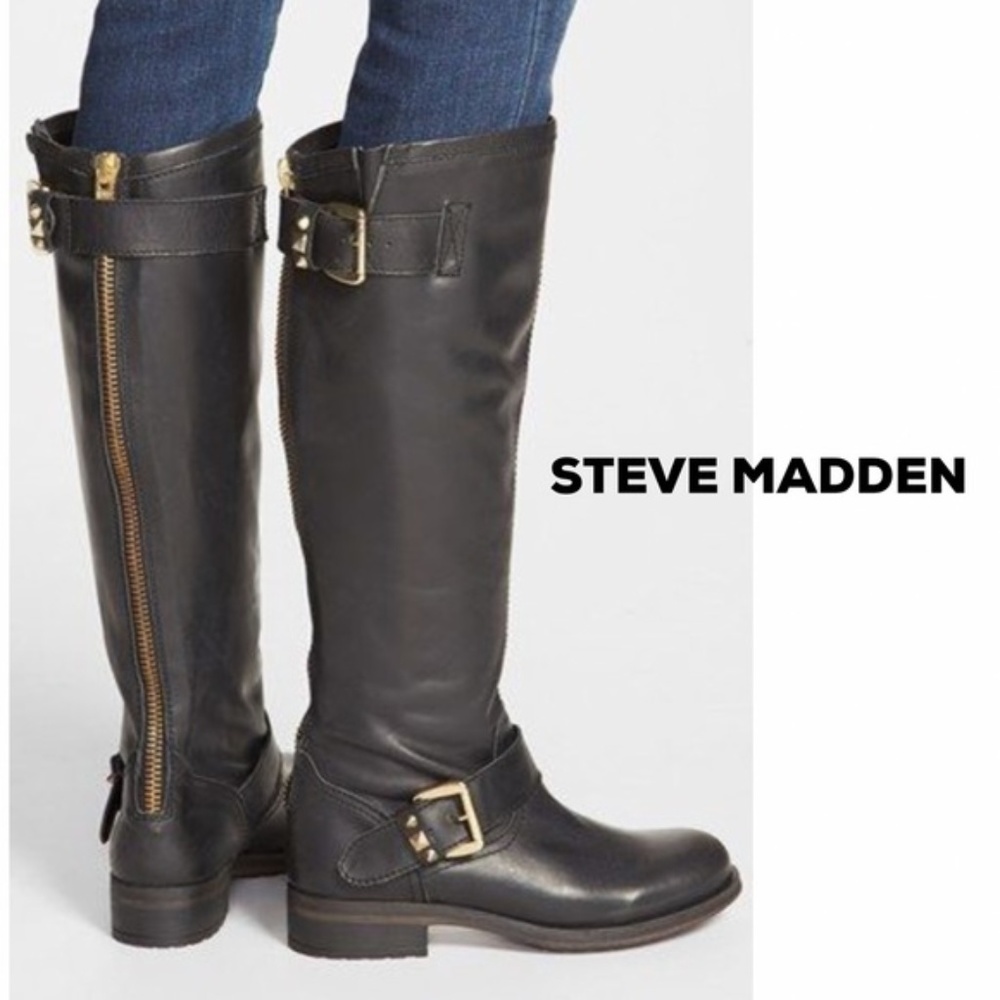 Steve Madden Knee High Leather Motorcycle Boot